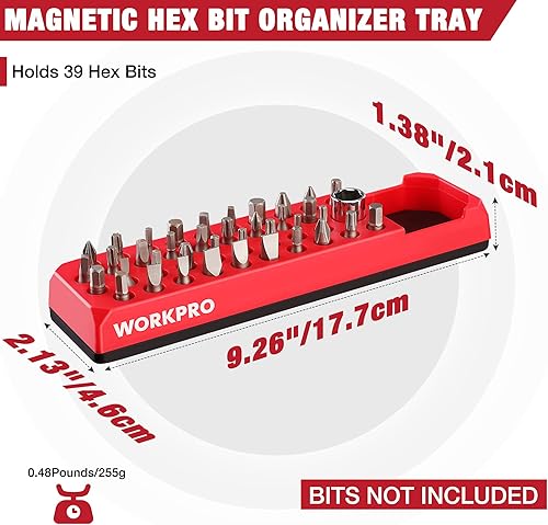 Miniatura 2 de WORKPRO Organizador magnético de puntas hexagonales, bandeja de soporte de brocas para destornillador de 39 agujeros con base magnética fuerte,