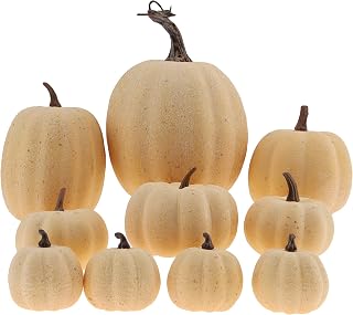 Gresorth 10pcs Artificial Champagne Pumpkins Halloween Decoration Fake Paintable Pumpkins Set for Porch Home Party Wedding Farmhouse Thanksgiving