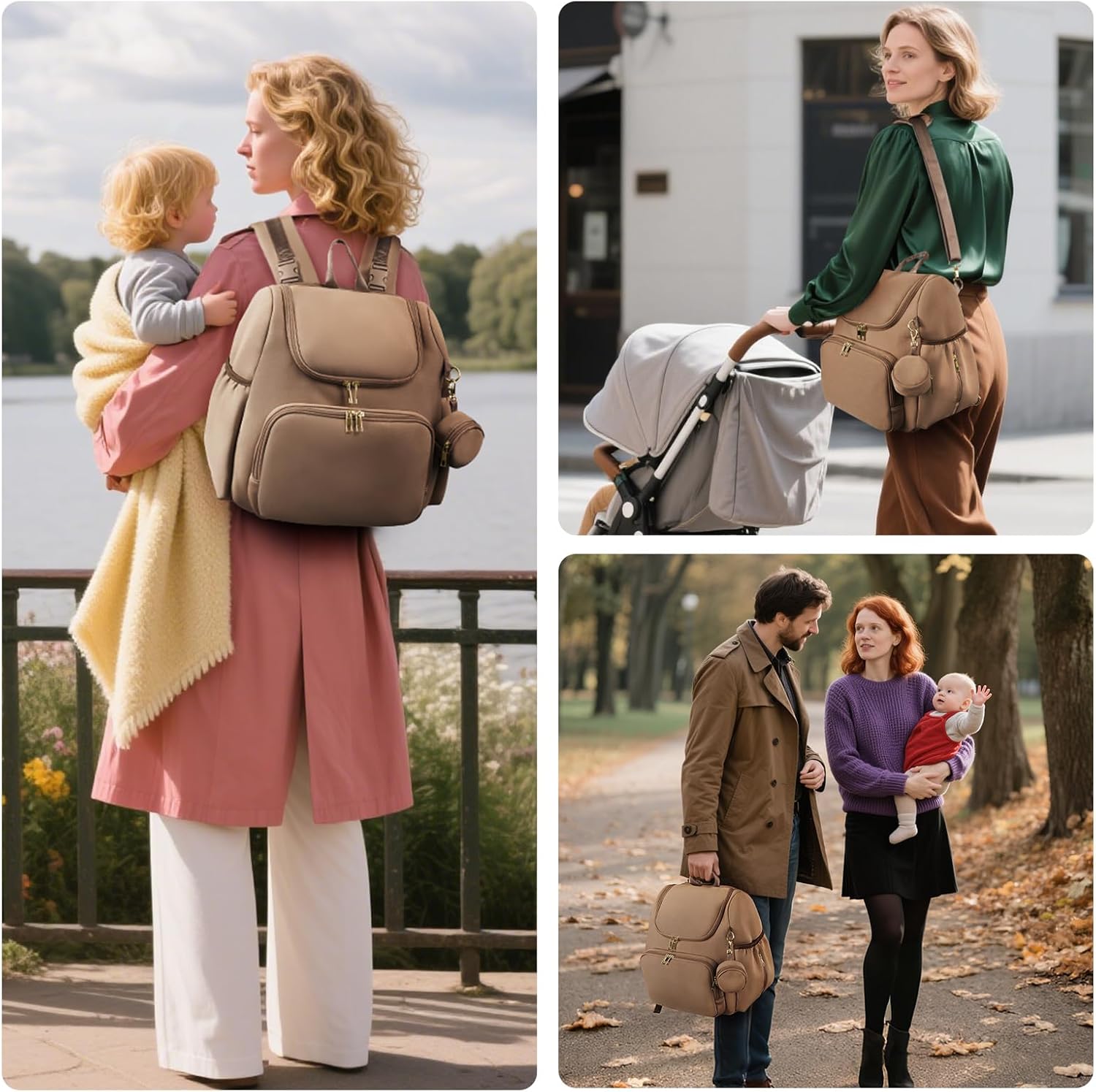 CEI-CEI Neoprene Diaper Bag Backpack Stylish Baby Maternity Bags Travel Tote for Mom with Insulated Pockets, Changing Pad, Stowable Shoulder Strap - Image 2