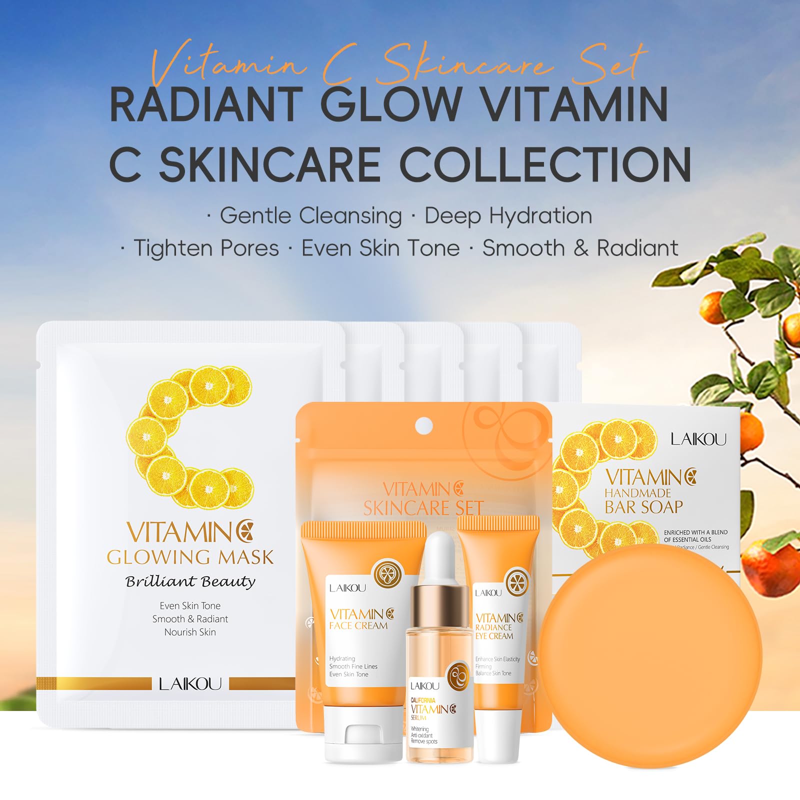 LAIKOU Skincare Set, Vitamin C Face Care Sets & Kits, Face Cream,Serum,Eye Cream,Handmade Soap & Sheet Masks, Hydrating - Image 2