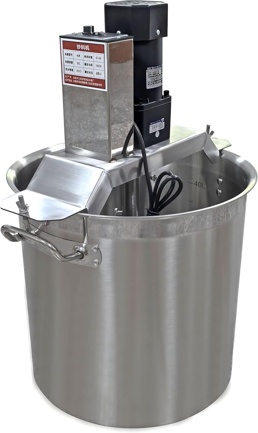 40L/10.5 Gal Automatic Food Mixer 110V 180W Stainless Steel Electric Mixer For Cooking Agitator Chocolate Paste Heat Mixing Machine Food Mixer Pot Seasoning Bottom Soup Sauce Stirrer