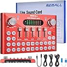 REMALL Upgraded V8 Sound Card, Voice Changer Sound Effects Board, V9 Live Sound Card for Microphone Audio Mixer Streaming, Bluetooth Podcast Mixer With Karaoke Singing Broadcast on Phone PC