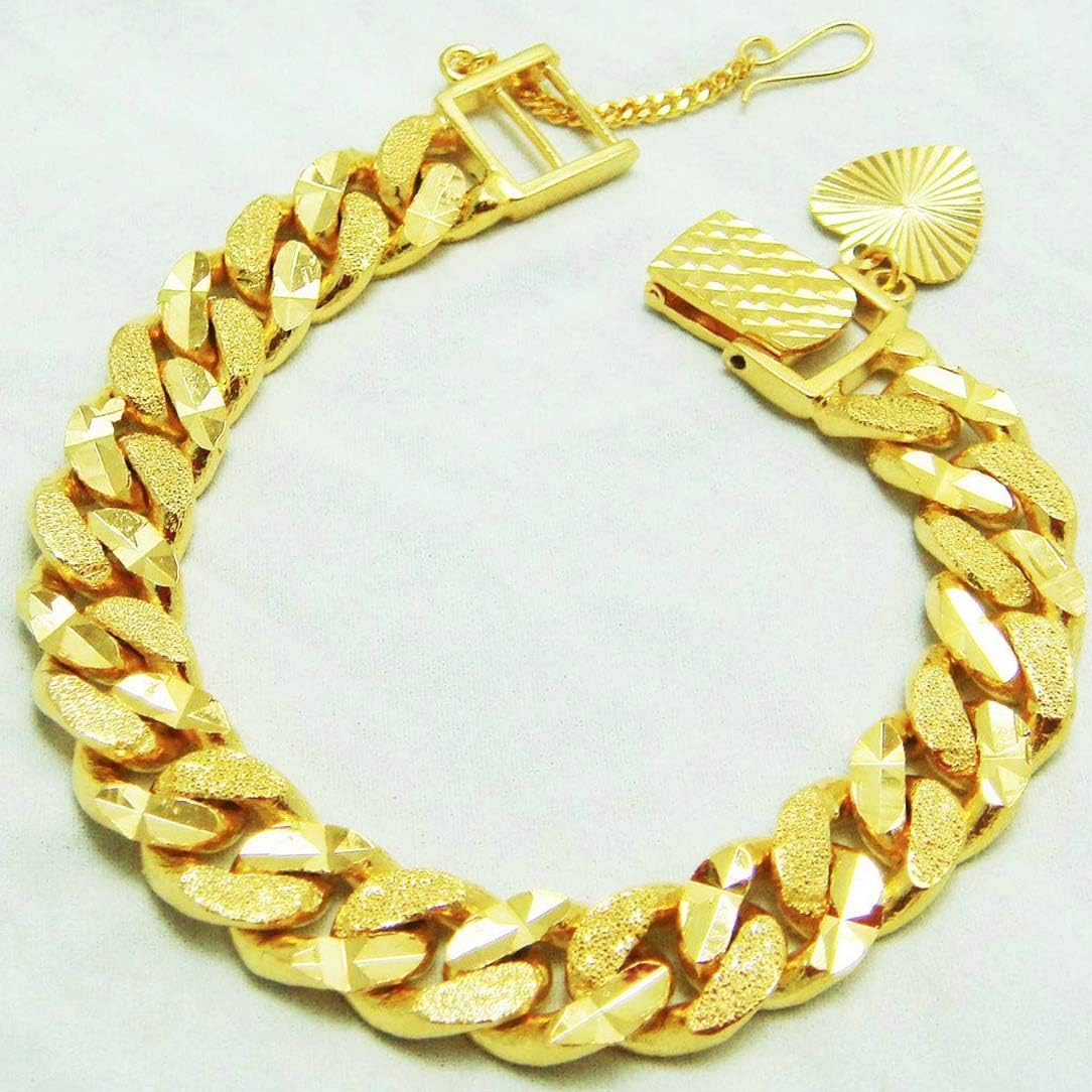 Men's Classic 22k 23k 24k Thai Baht Yellow Gold Plated Bracelet 7.5 Inch 60 Grams