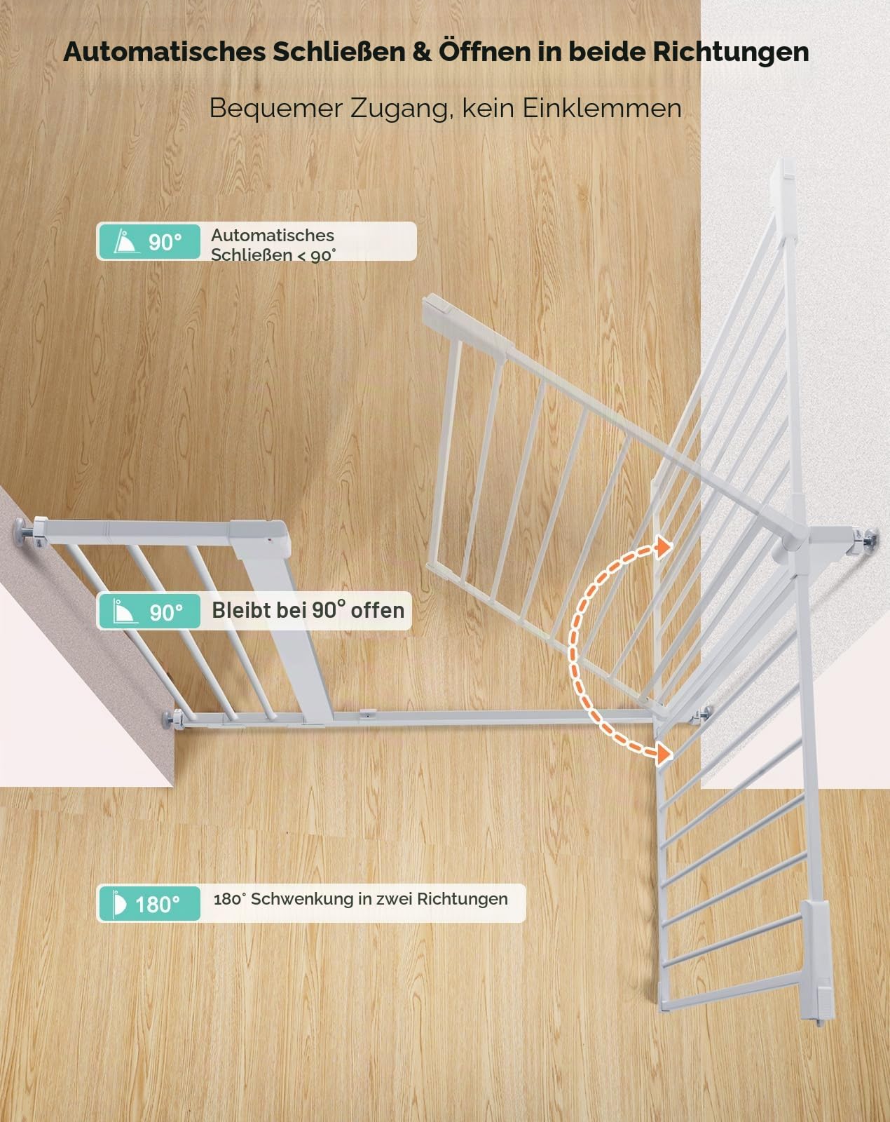 COMOMY Türschutzgitter Extra Hoch 75-103cm Treppenschutzgitter ohne Bohren 91,5cm Weiß