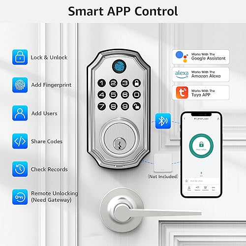Miniatura 3 de LOCK&SOLVER Cerradura de puerta con teclado con asa, cerraduras inteligentes para puerta delantera, cerradura de entrada sin llave, cerradura de