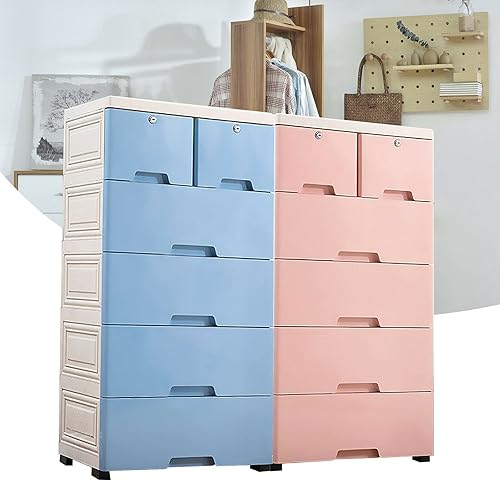 Miniatura 2 de LOYALHEARTDY Cajones de plástico, armario de almacenamiento con 6 cajones con ruedas, armario de almacenamiento de juguetes, organizador de