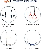 Vista 2 de Set de gimnasio en puerta interior Gym1 - columpio sensorial y anillos de agarre - Barra de tracción ajustable para marco de puerta para niños