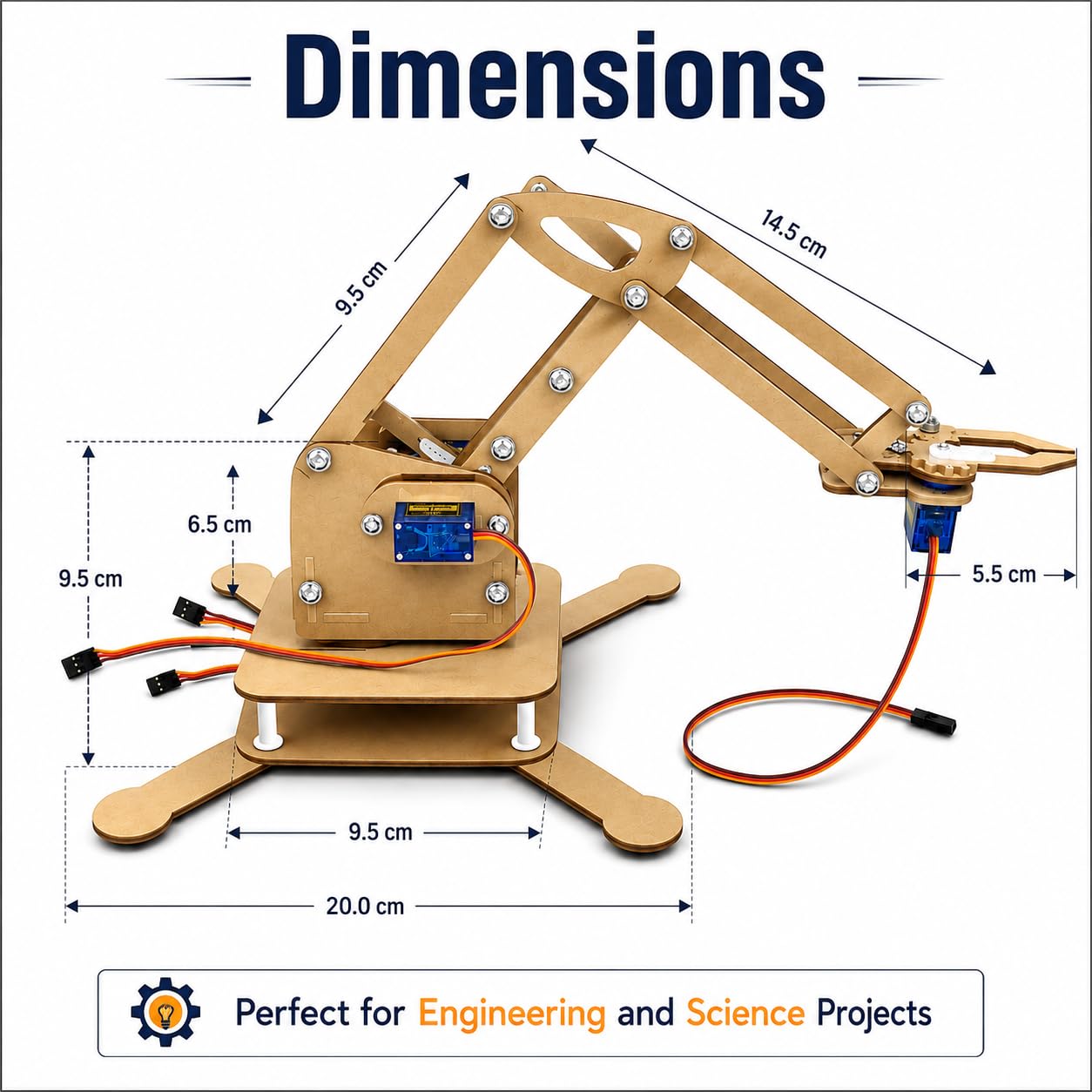 Kit4Curious 4 DOF servo Controlled Robotic arm with Gripper Complete kit with 4 servo Assembled 3