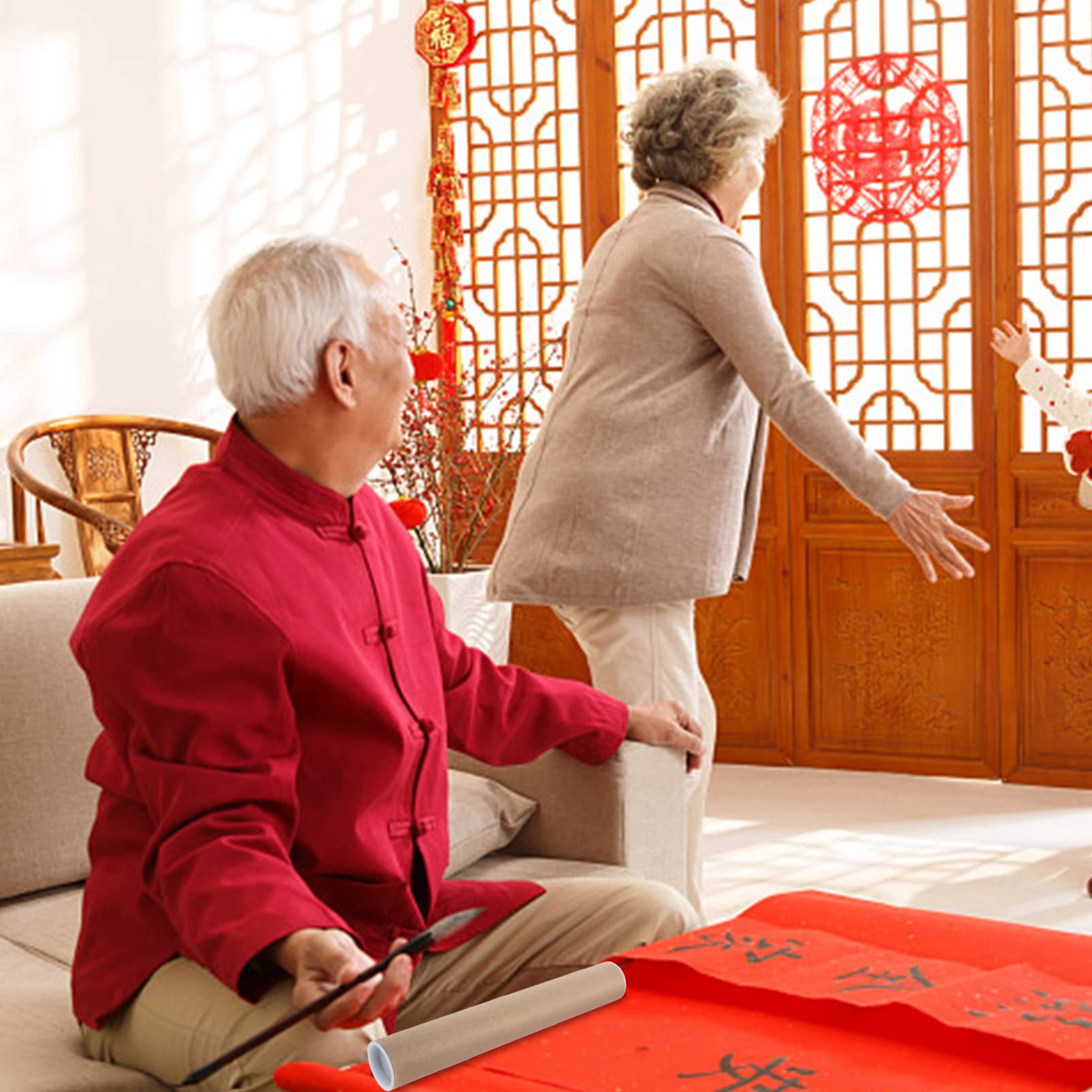 ULDIGI 6pcs Couplet Paper Tube Artwork Mailing Tube Shipping Tubes with Lids Poster Tubes for Practical Boxes Document Tube Spring Festival Couples Holder Decor Plastic Khaki