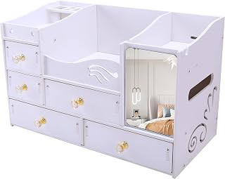 Vanity organizer with mirror—Tissue storage Makeup Organizer with 5 Drawers for  - Compare price