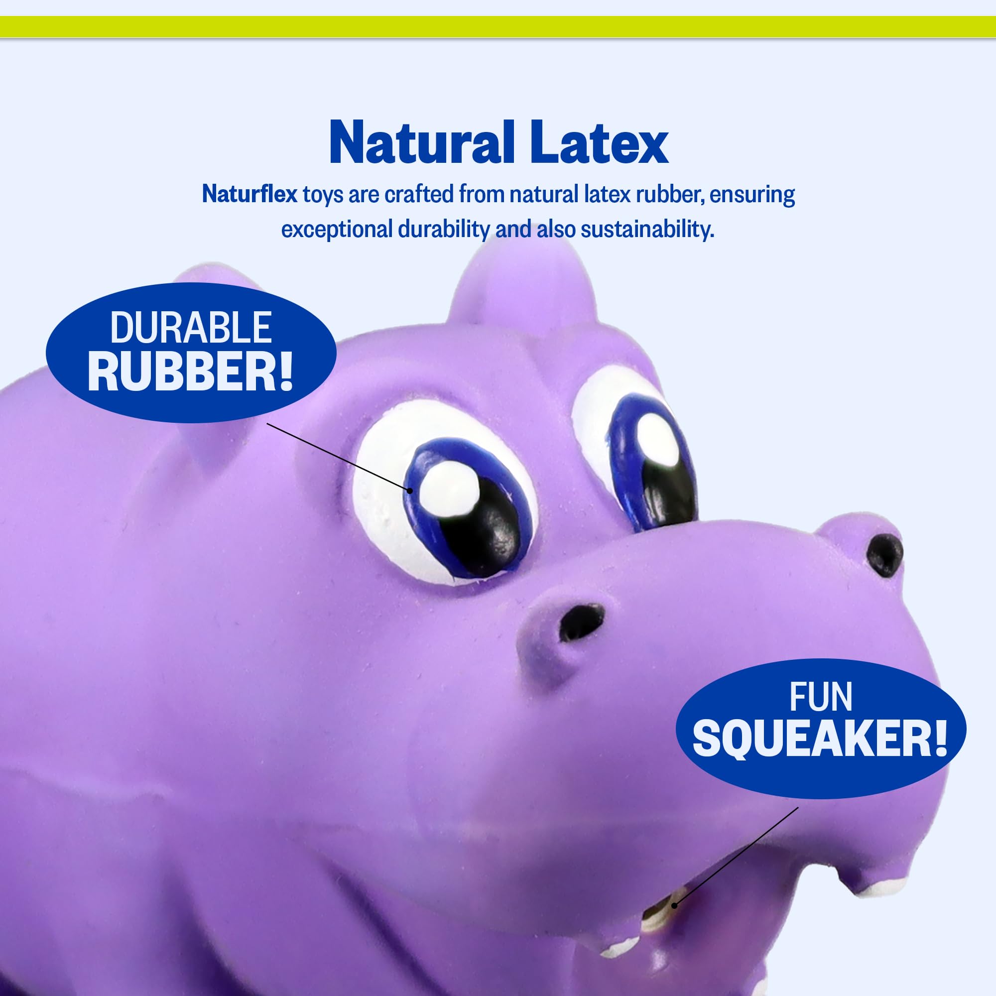PetSport Naturflex Babies Tiny Tots Hippo - Juguete masticable de látex para Perros | Goma de látex Totalmente Natural | Libre de Productos químicos nocivos | 4 Pulgadas