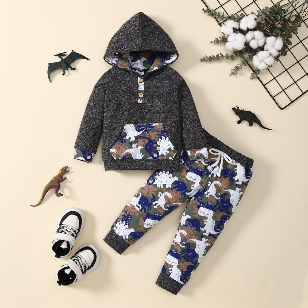 Toddler Baby Boy Clothes Fall Winter Outfits Long Sleeve Camouflage Dinosaur Hoodie Sweatshirt Tops Pants Set - Image 4
