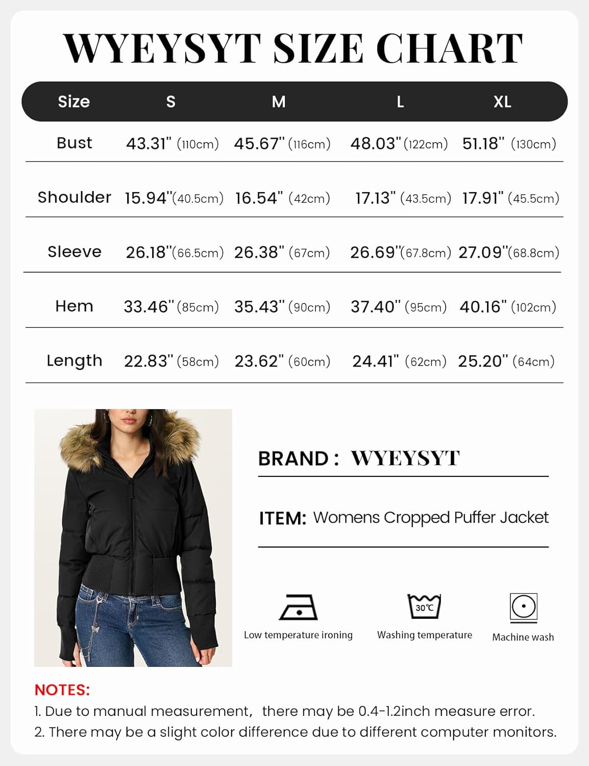 Wyeysyt Women's Cropped Puffer Jacket Winter Quilted Jacket with Faux Fur Trim Hood Bomber Coat - Image 8