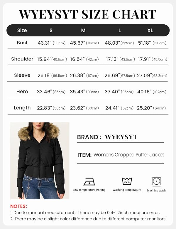 Wyeysyt Women Cropped Puffer Jacket Quilted Winter Jacket(Black-XS) by Wyeysyt - Used condition - Image 8