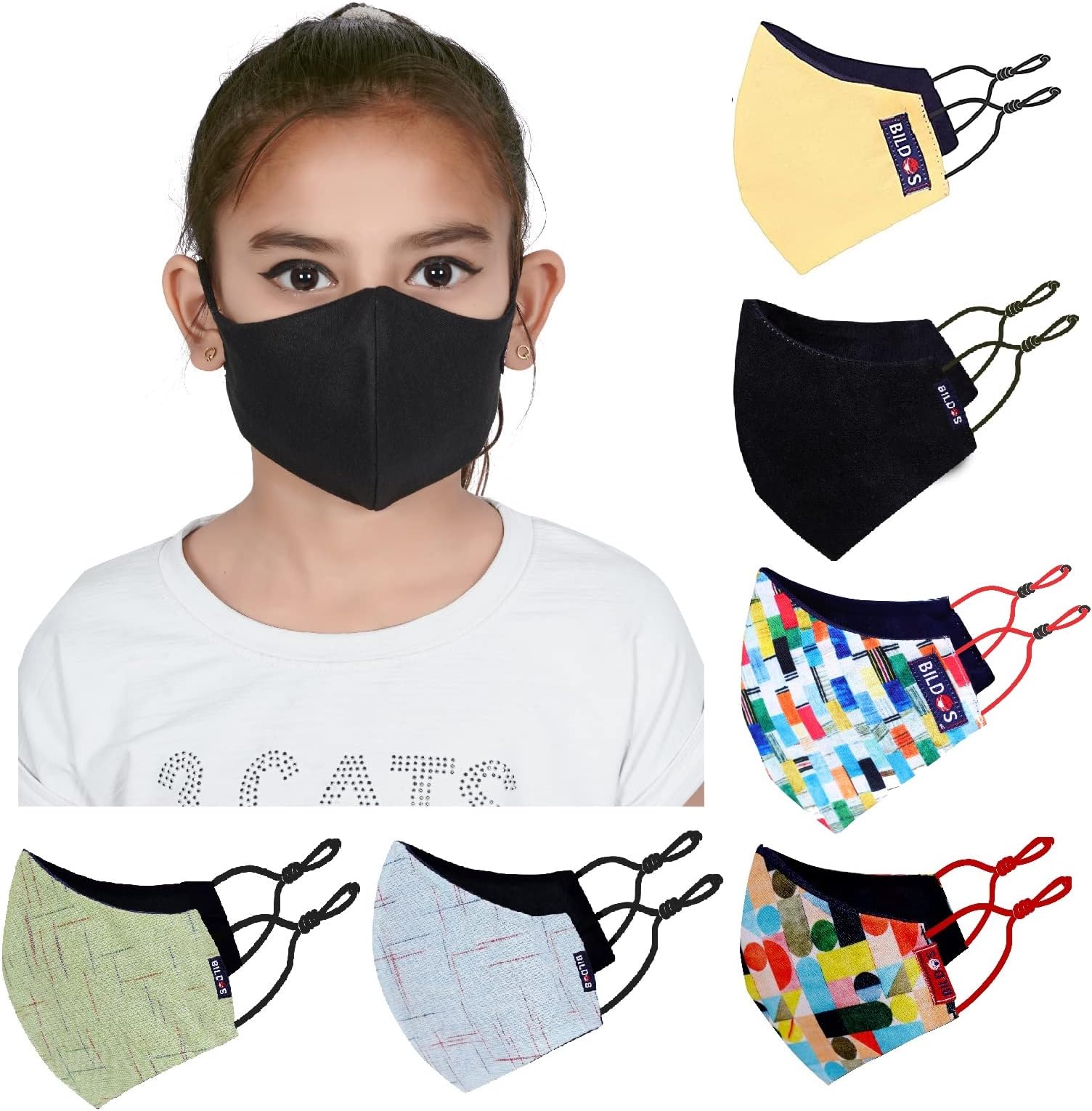Cotton Mask For Kids (7 to 13 Years) with adjustable straps (Pack of 6)