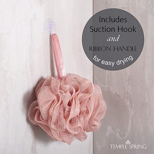 Miniatura 4 de Temple Spring Paquete de 3 esponjas de ducha, esponjas de ducha recicladas naturales para hombres y mujeres, esponja exfoliante corporal, pufs de