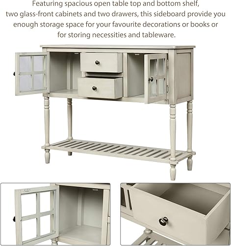 Miniatura 50 de P PURLOVE Mesa consola de granja con cajón, aparador buffet con almacenamiento con almacenamiento para sala de estar, cocina Blanco,Gris (Antique