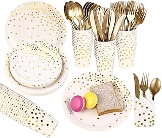 AMERTEER 200Pcs Disposable Party Tableware Set | Birthday Party Supplies Includes Party Plates