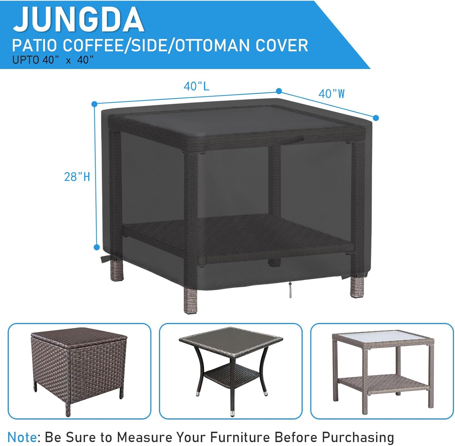 Outdoor Square Table Cover 40 Inch, Waterproof Patio Square Bistro Coffee Table Covers, Heavy Duty Patio Small Furniture Cover - 40 x 40 x 28 Inch