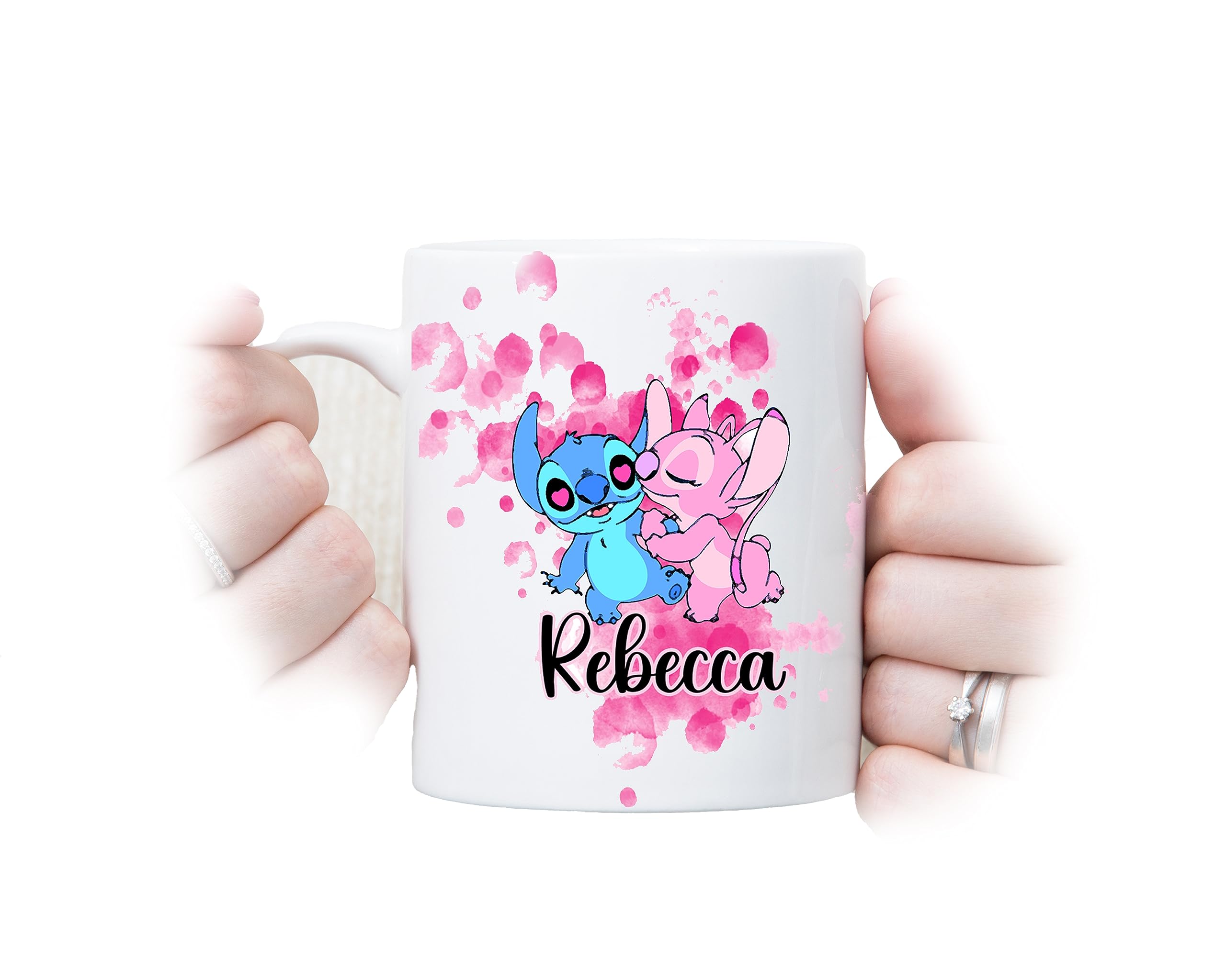 Angel Pink Lilo And Alien Stitch Expiriment 626 Watercolour Name Personalised Custom Handmade Dishwasher Safe Mug Cup China Tea Coffee Aesthetic Y2K Harajuku Kpop
