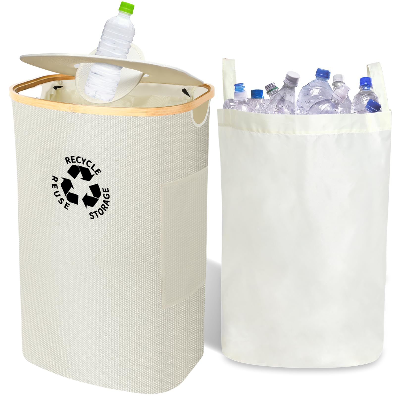 JUNEBRUSHS Pfandflaschen Sammelbehälter mit Deckel, 100 L Pfandflaschen Behälter Recyclingbehälter Pfandflaschen Aufbewahrung für Lagerung Küche Abstellraum Großes Fassungsvermögen (Beige) Küche, Haushalt & Wohnen