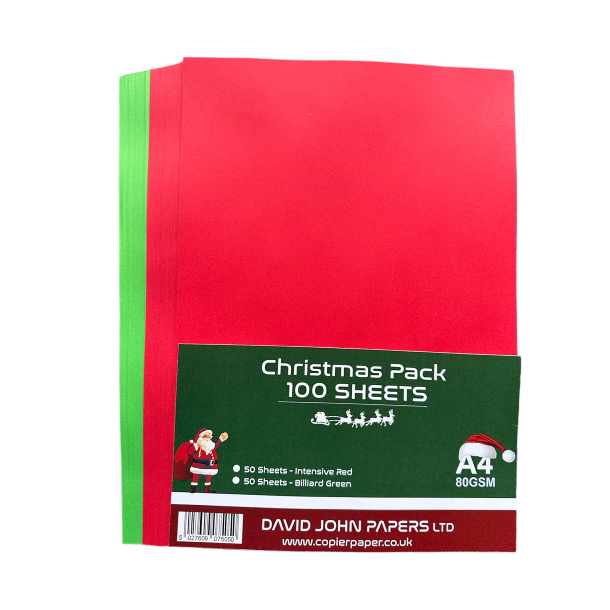 DJP A4 Christmas Coloured 80gsm Paper - Intensive Red & Billiard Green - 100 Sheets (50 Each Colour), Red, Green - Image 2
