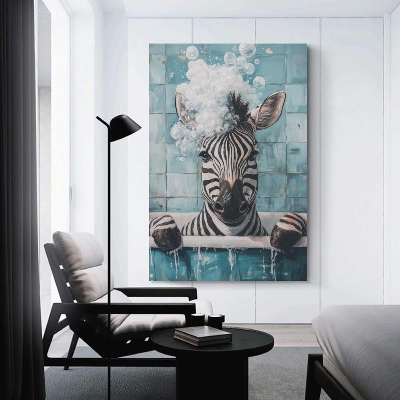 Junmoney Unframe-Style-22 Zebra In A Bubble Bath Canvas Wall Picture, 16X24inch(40X60cm), For Wall Displays, Bedrooms Or Room Updates, Wall Decor Suited To Curated Displays
