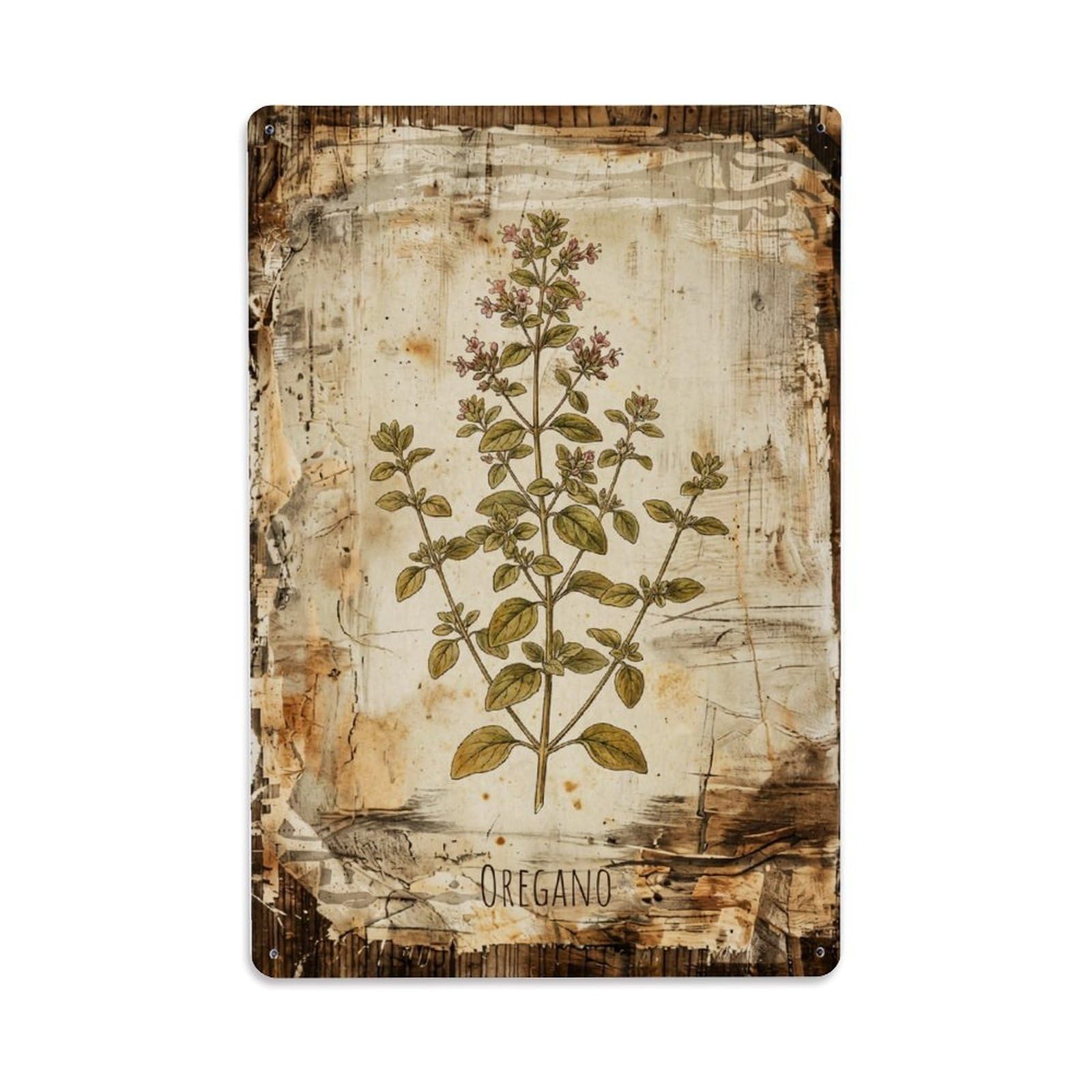 Fqnyr Style Oregano Botanical Vintage Metal Tin Sign Plaque Wall Decor For Cafe, Club Bar, Office, Home Garden Metal Poster 8X12inch