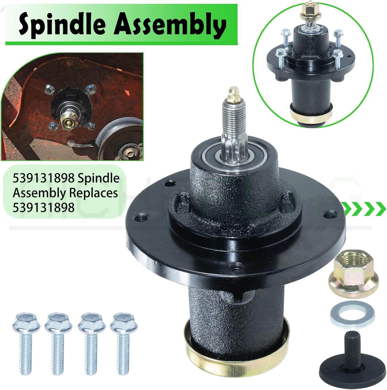 539131898 Spindle Assembly with 539113300 Spindle Pulley Replaces Husqvarna 539131898, 539131767 for Husqvarna MZ61, MZT61, MZ6128, MZT 61, MZ 61, MZ 6128, M-Z61, CZT 62, MZT 61 BF Tractors