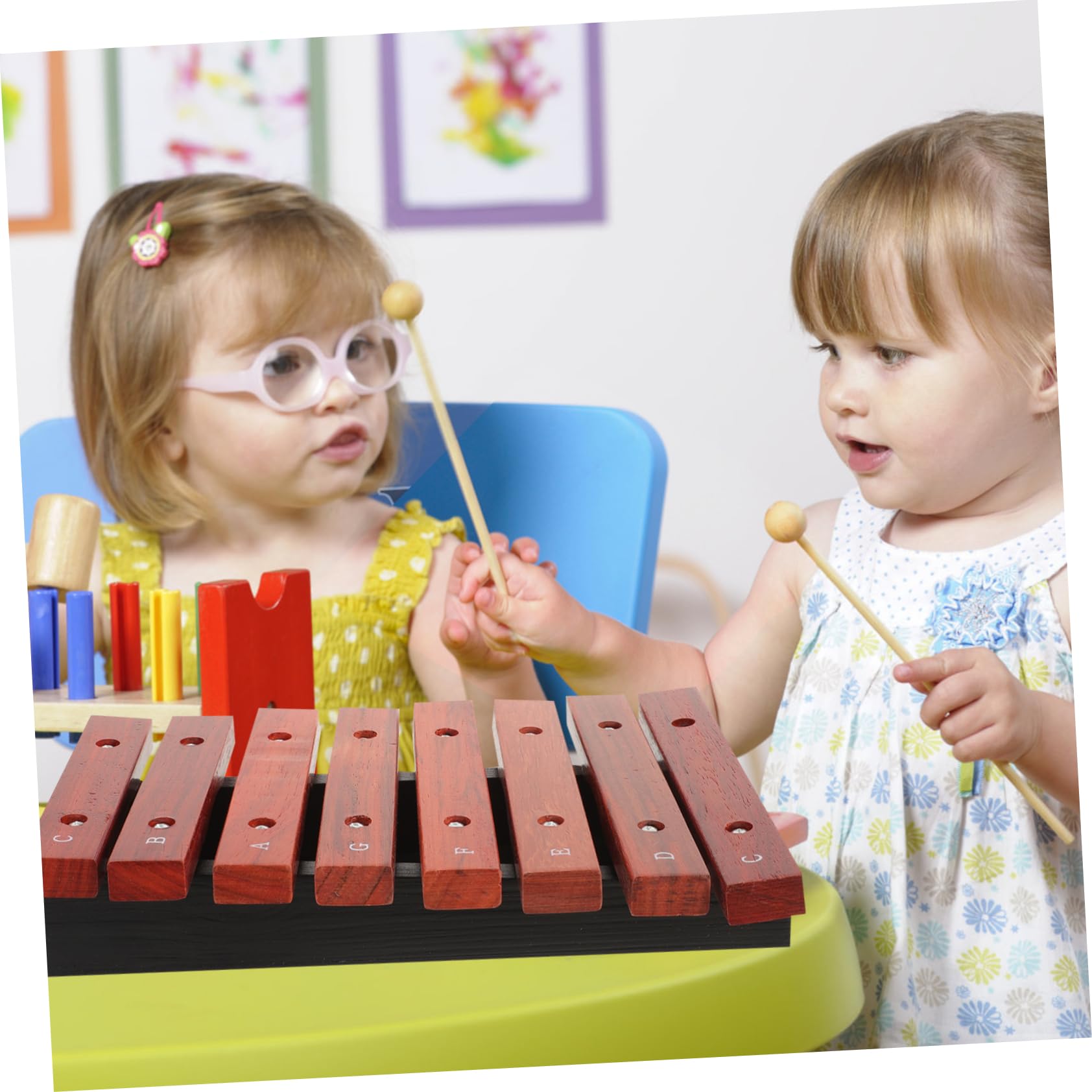 YARNOW Xilofono in Legno 8 Note per Bambini Piccoli con Bacchette, Strumento a Percussione per Principianti, Didattico per Asilo e Casa, Regalo Educativo Musicale Colore Casuale