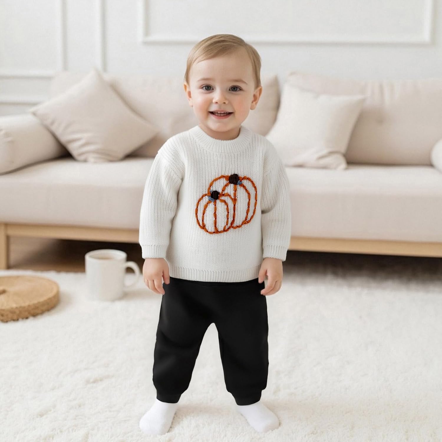 Toddler Baby Girl Boy Halloween Outfit Pumpkin Embroidery Knit Sweater Sweatshirt Outerwear Fall Winter Clothes