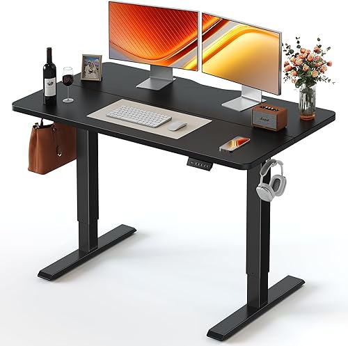 Miniatura 51 de FEZIBO Escritorio de pie, 48 × 24 pulgadas, altura eléctrica ajustable, para sentarse y ponerse de pie, escritorio de oficina para computadora con