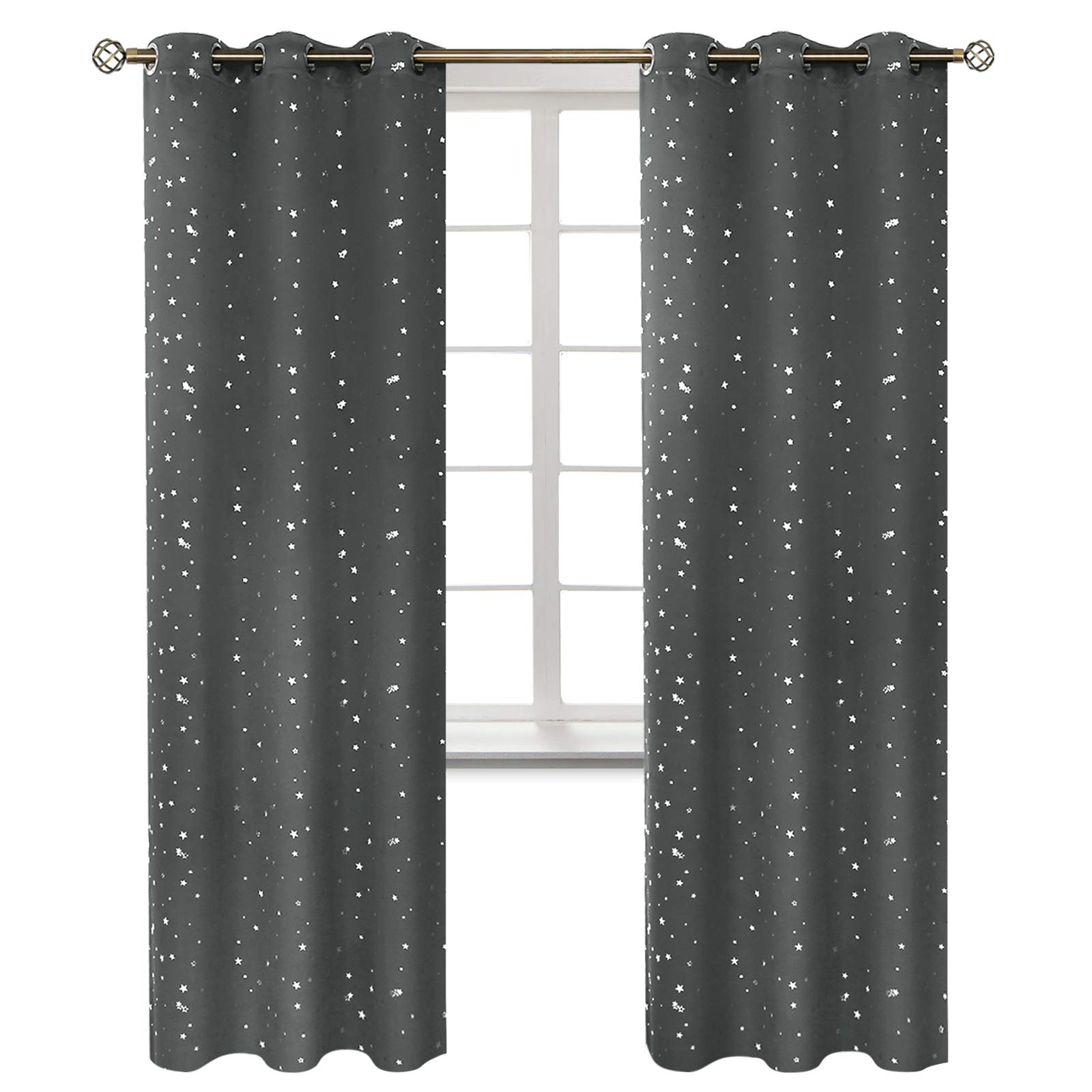 BGment Kids Blackout Curtains for Boys Bedroom 84 Inch - Dark Grey 2 Panels | 42x84 Inch, Silver Star Printed, Grommet top, for Babys Children Play Room, Blackout, Thermal Insulated, Window Drapes