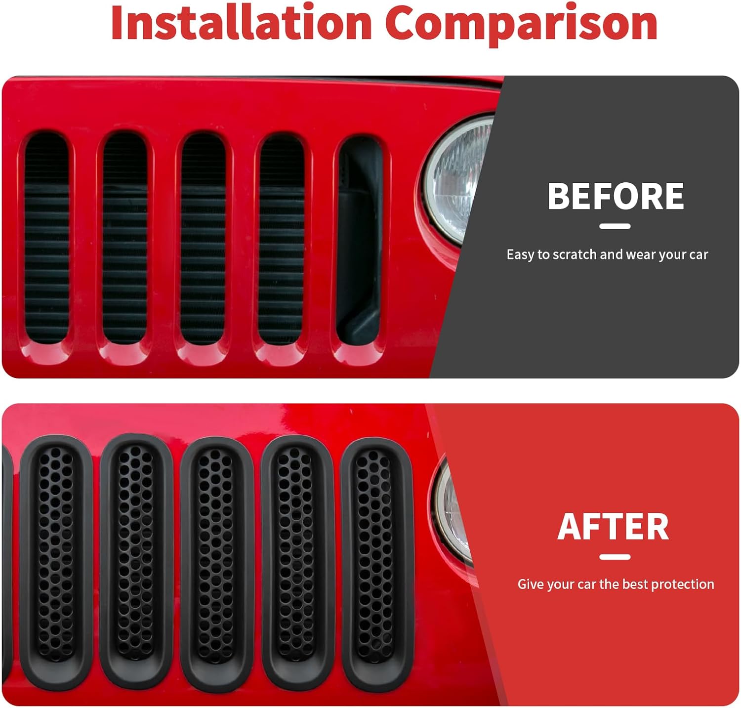 Mesh Grill Insert Grille Inserts Cover Fit for 2007-2018 Jeep Wrangler JK JKU(Matte Black)