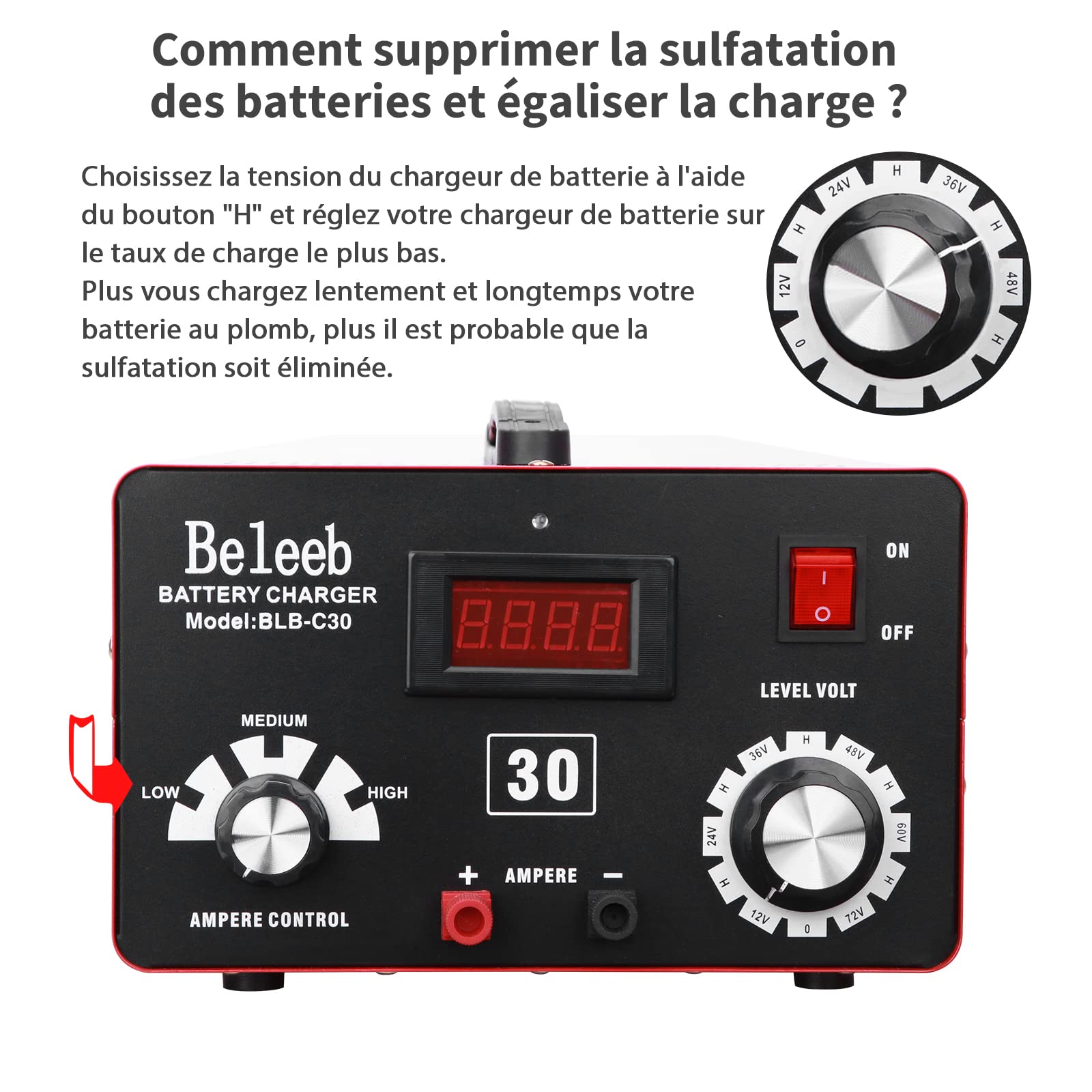 Hugoome Beleeb Series C30 Chargeur de batterie 12V 24V 36V 48V 60V 72V