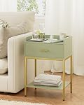 Masupu Nightstand with Charging Station,Modern Bedside Night Stand with Storage Drawer and Shelf,Small End Side Table for Bedroom,Living Room,Green