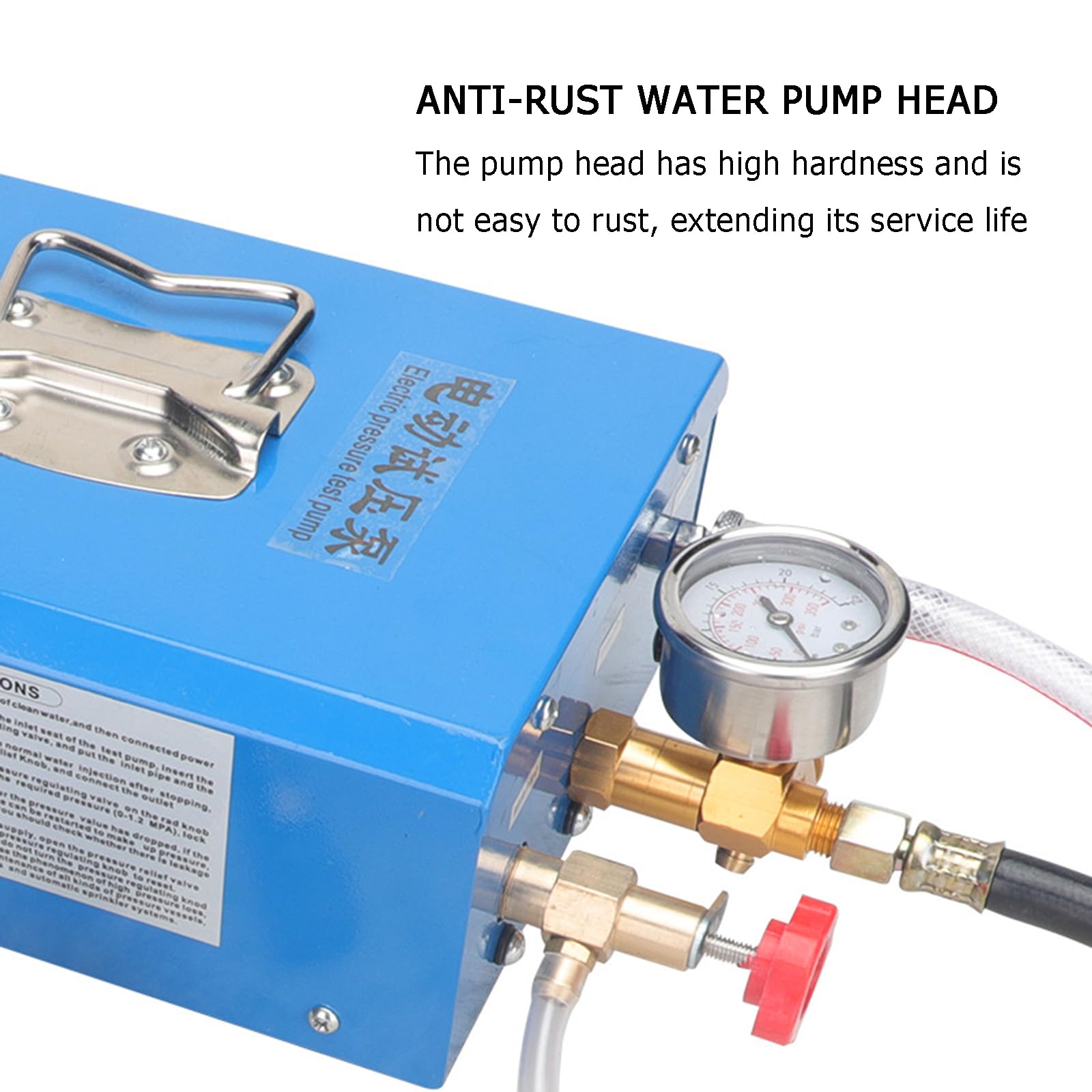 Bomba eléctrica de prueba de presión, herramienta de prueba hidrostática para lavado de coches, flujo máximo 9 l/min, medidor de presión 0-12 kg/cm², ideal para tuberías de calefacción de agua