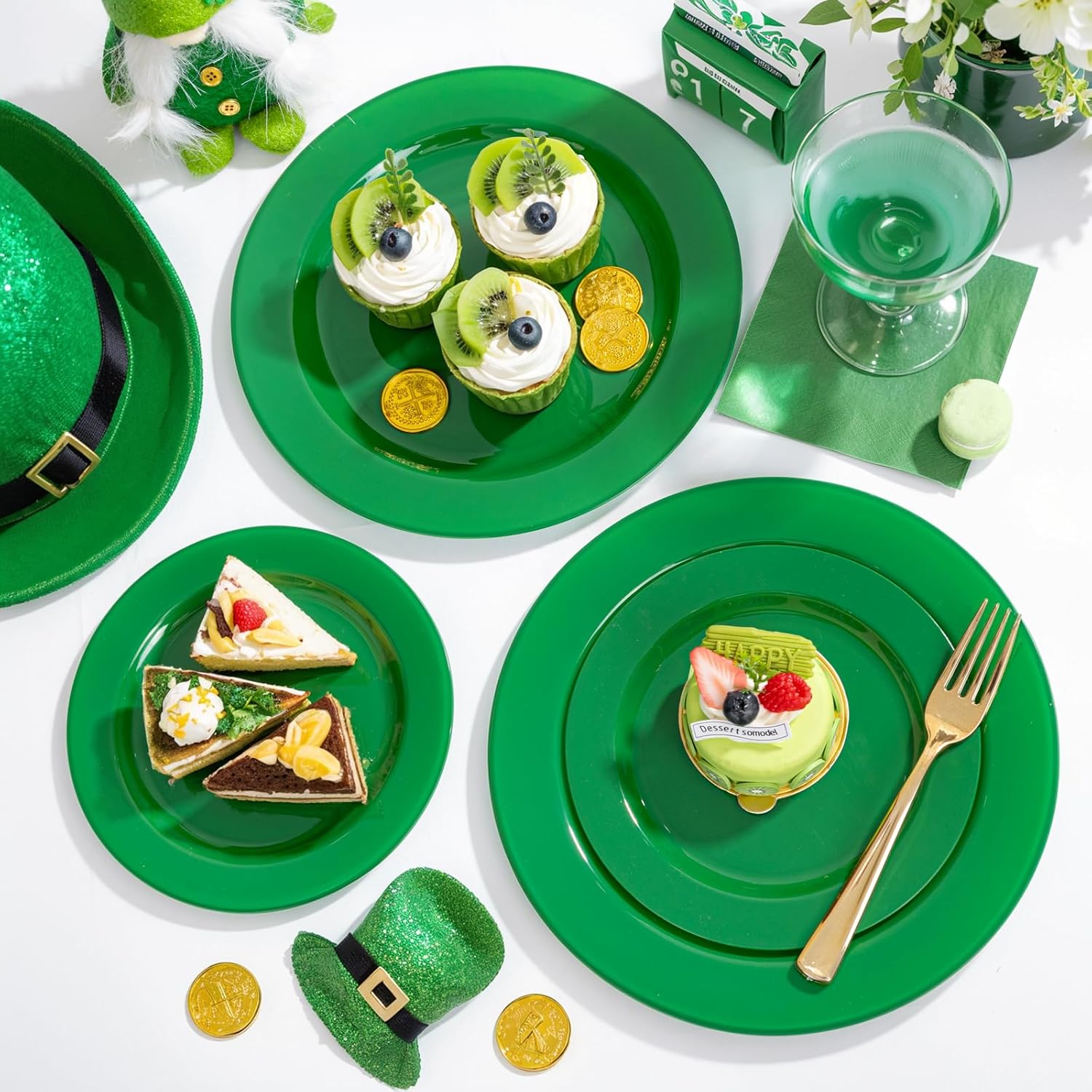 FLOWERCAT 60PCS Green Plates & Christmas Plates - Heavy Duty Dark Green plates Disposable for St. Patrick's Party &Christmas- Include 30PCS 10.25" Dinner Plates & 30PCS 7.5" Dessert Plates - Image 7
