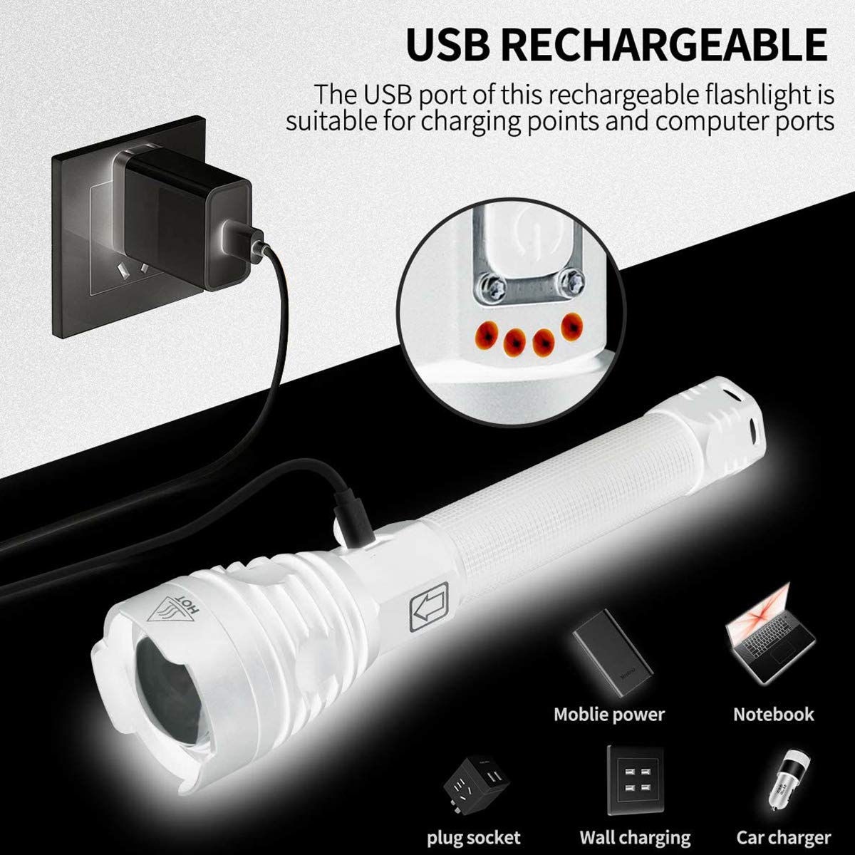 Lampe Torche LED XHP90.2 1.2 Million Lumens - Rechargeable - Tactique - Noire