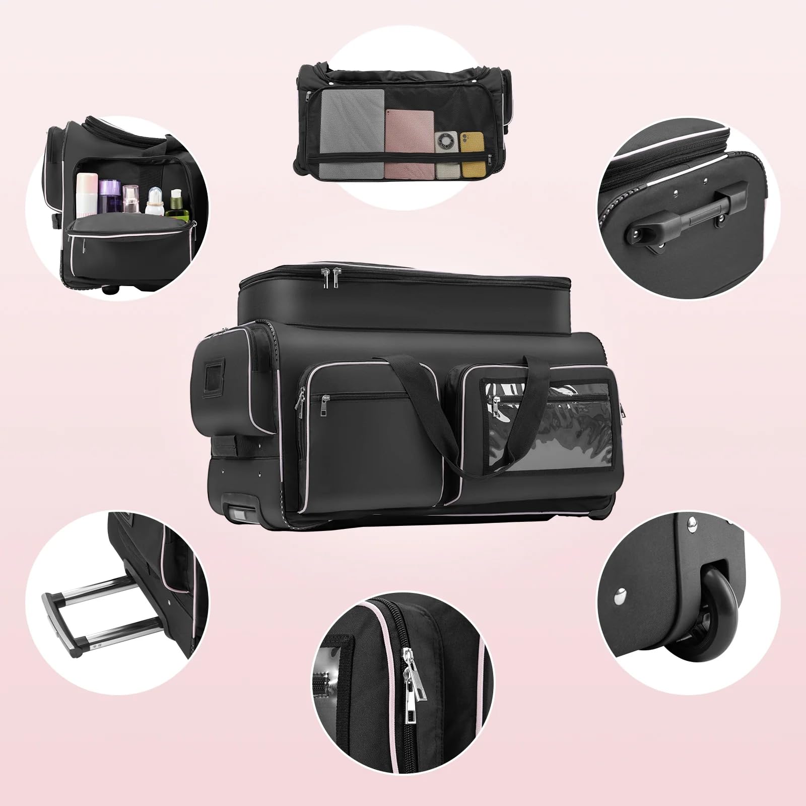 Bagasin Borsa da danza con supporto per abiti, 28" – borsone trolley per costumi da danza, borsa da viaggio con appendiabiti, borsa porta abiti per competizioni di danza (Nero)