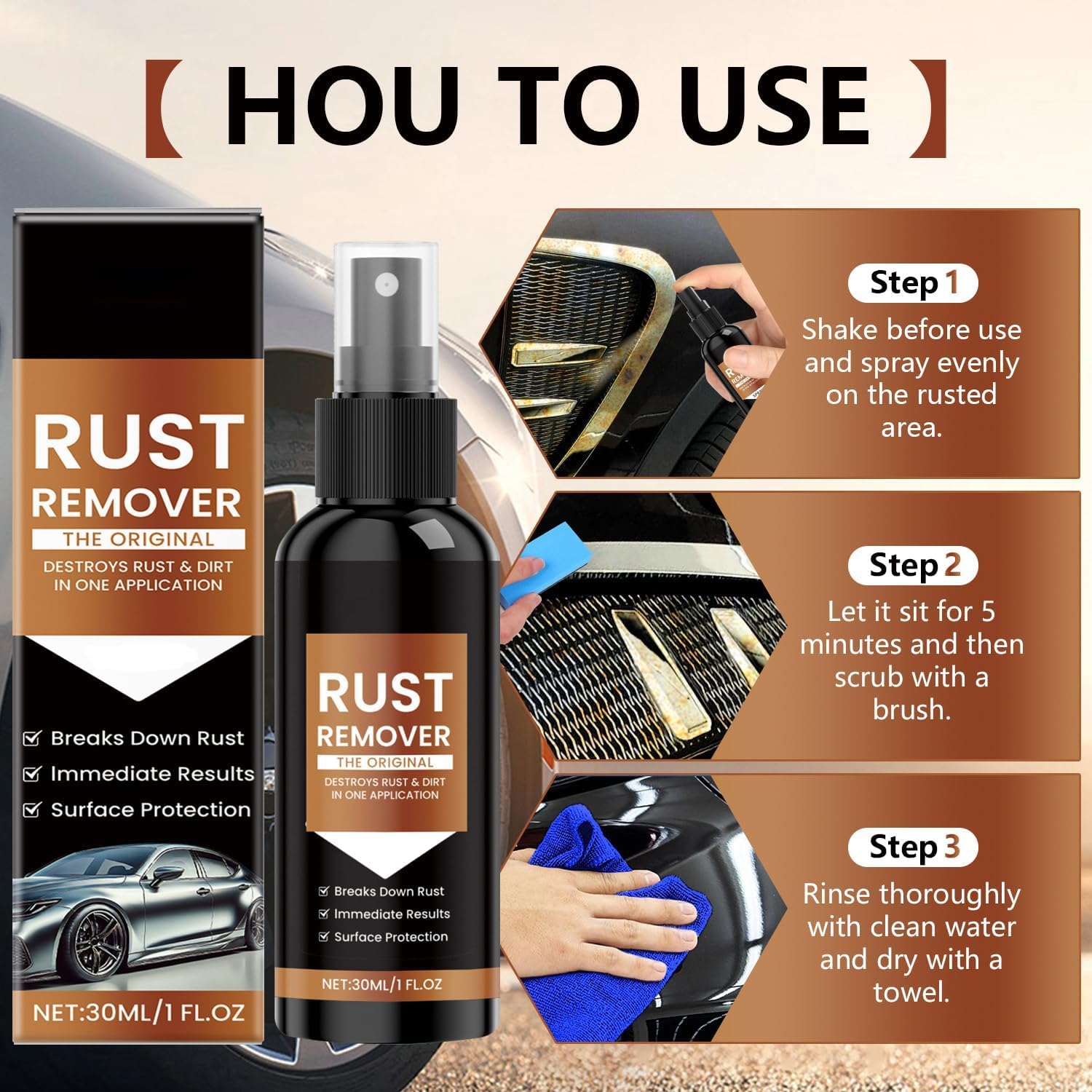 2026 New Rust Remover Spray, Upgrade Rust Remover Spray for Metal, Heavy Duty Metal Cleaner, Multipurpose Rust Stain Remover, Iron Remover Heavy Duty Rust Dissolver for Metal, Tools, Cars (2pcs) — view 6