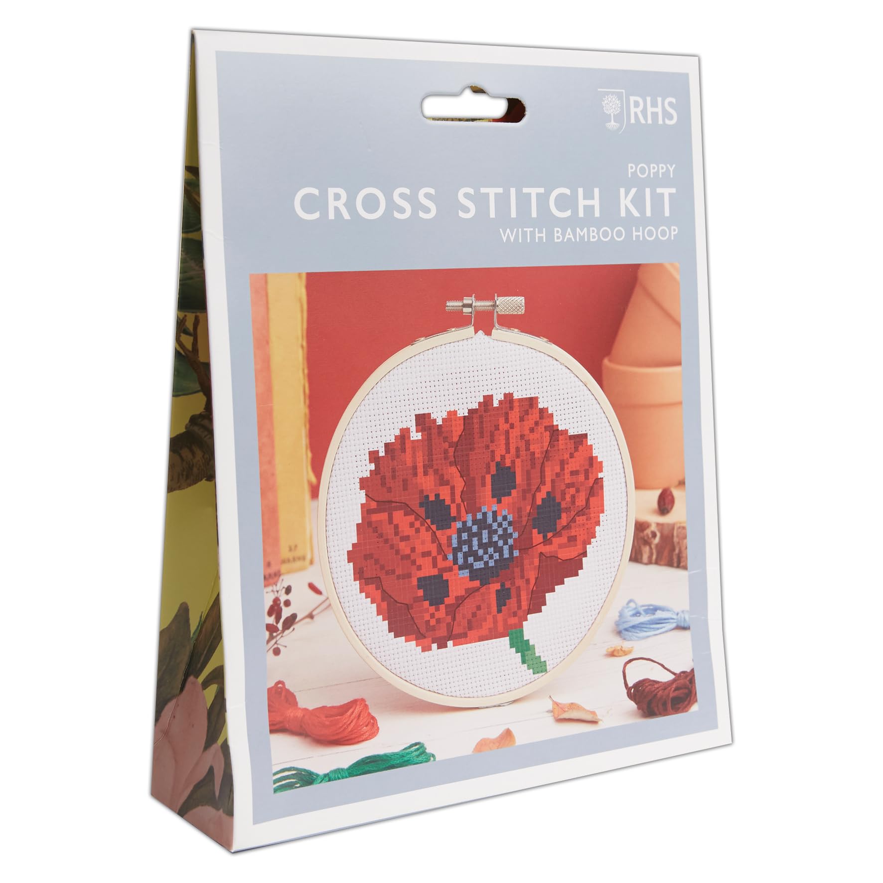 RHS The Royal Horticultural Society Cross Stitch Kit, Poppy Design, 14cm Embroidery Kits for Adults, Cross Stitch Kits for Adults Beginners, Gift Idea, with Embroidery Patterns, Embroidery Set