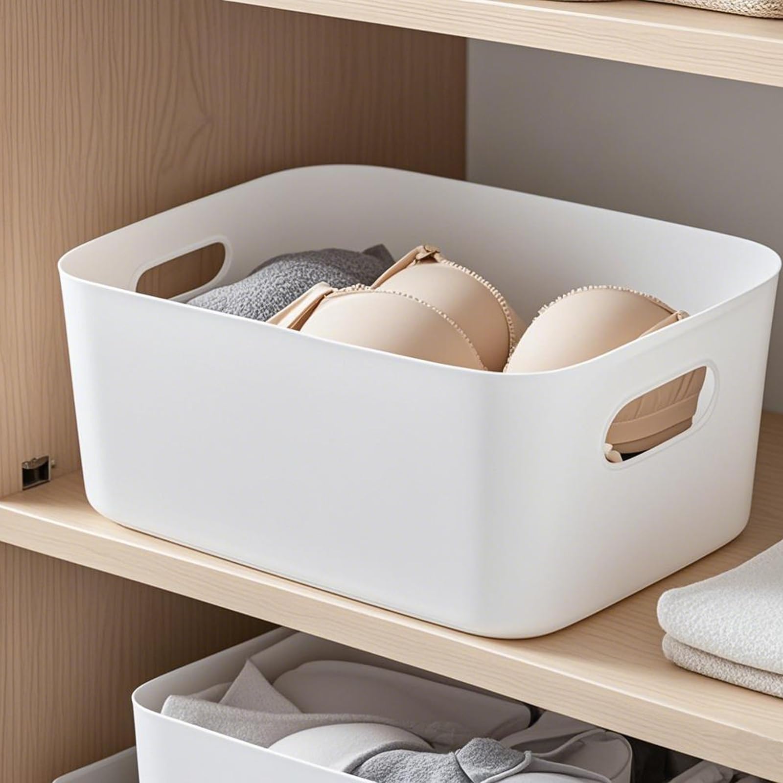 10 Pièces Boîte de Rangement en Plastique avec Poignées, 30x20x12cm, Boîte de Rangement en Plastique, pour Armoire de Cuisine, Salle de Bain, Étagère, Organiseur de Bureau (Blanc)