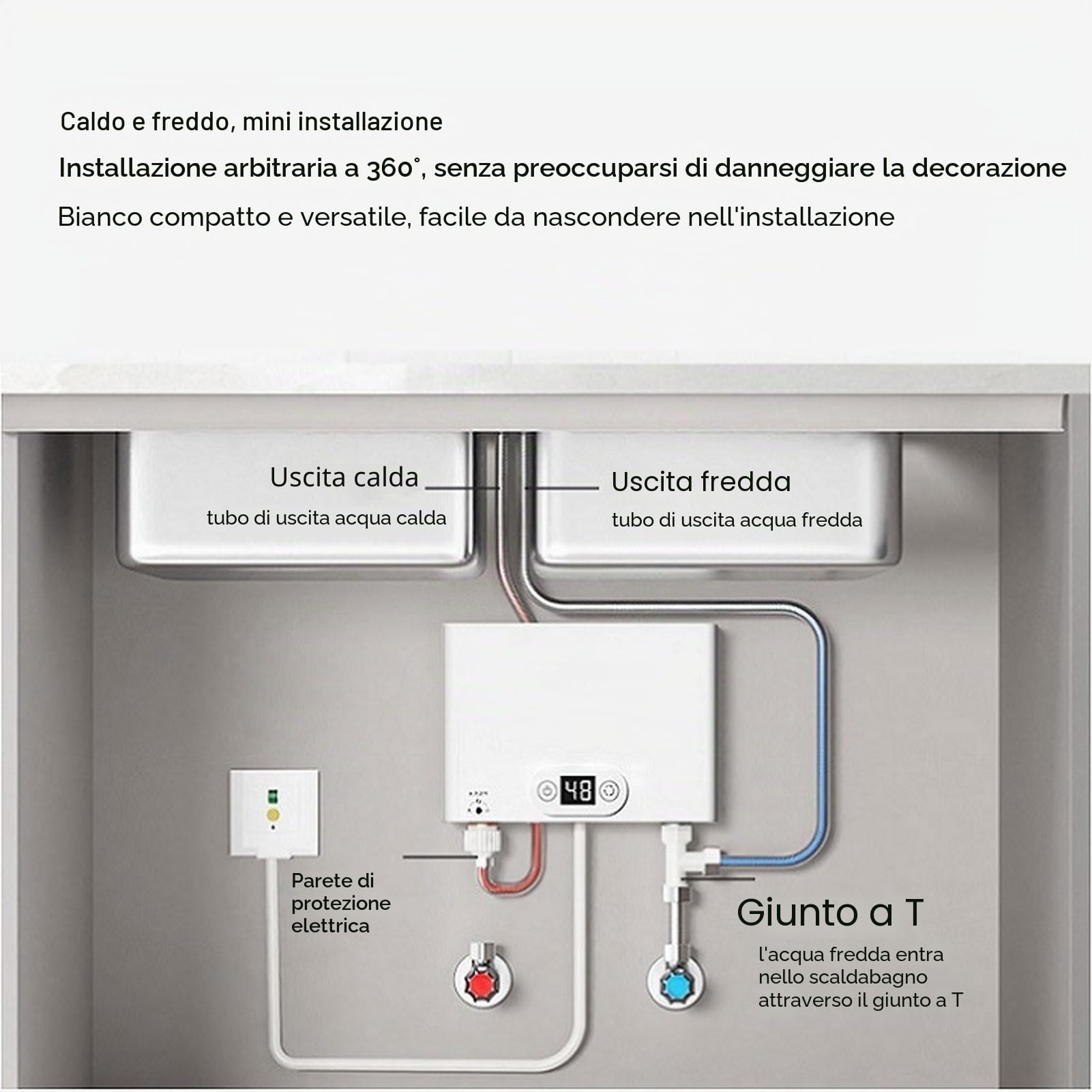 Mxzzand Scaldabagno Elettrico Istantaneo, Scaldabagno Senza Serbatoio in ABS, Risparmio Energetico e Idrico, 220V, Installazione Semplice Sotto Lavello