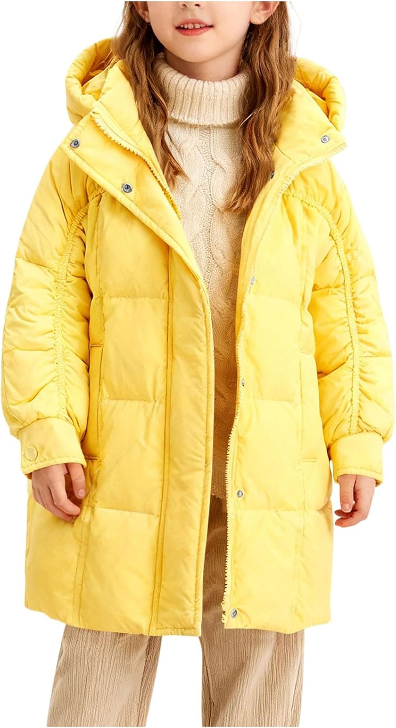 Girls Long Hooded Puffer Jacket Down Warm Winter Coats Cotton Padded Windbreaker Overcoat for Kids 4-12 Years