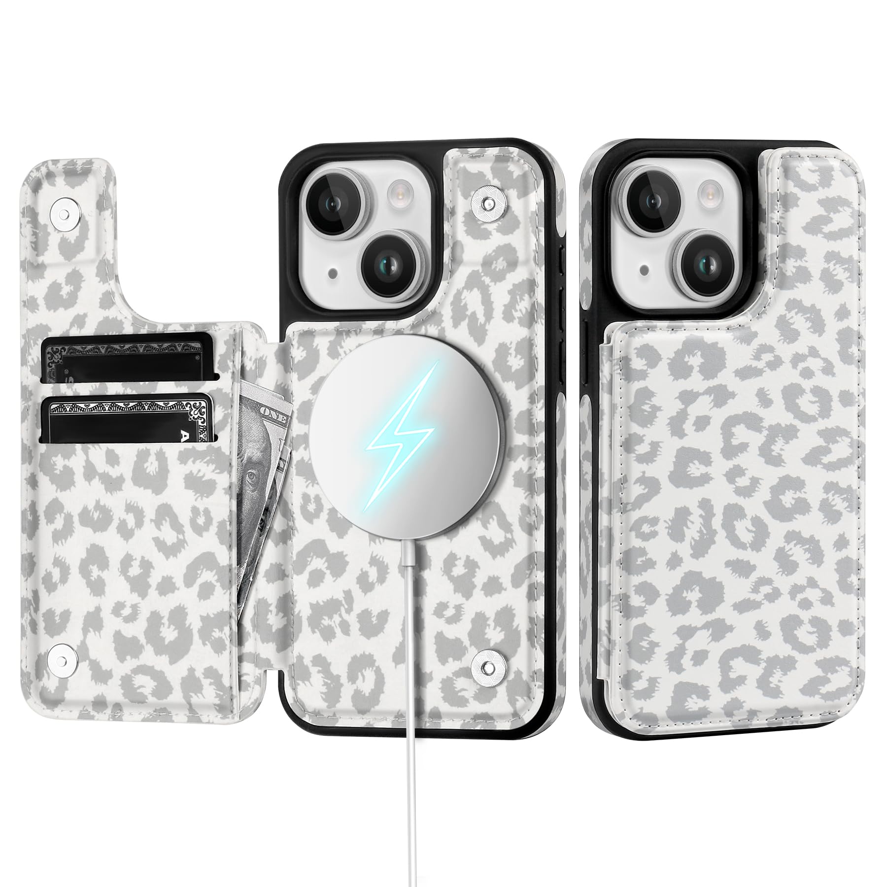 SkyEagle for iPhone 15 Plus Wallet Case with Card Holder Compatible with Magsafe Kickstand RFID Blocking Flip Cover Credit Card Slots PU Leather Men