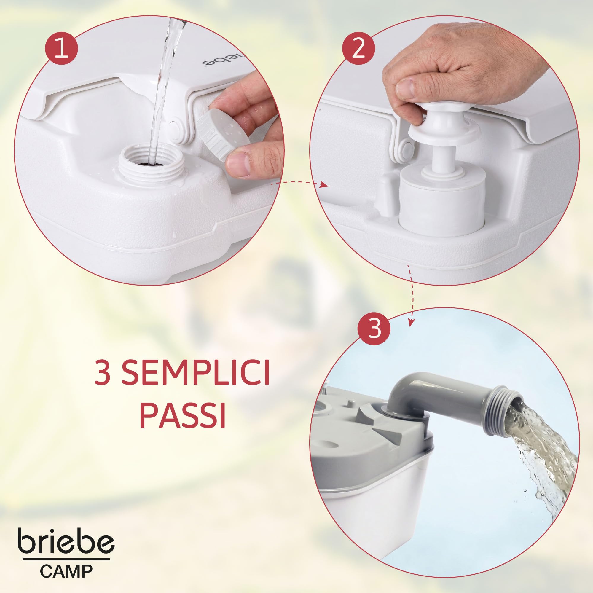 briebe Camp WC Portatile 24L Bagno Chimico, Campeggio, Camper, Roulotte, Barca e Outdoor, Serbatoio di Scarico dell'Acqua con Pompa a Pistone 20L, Potty