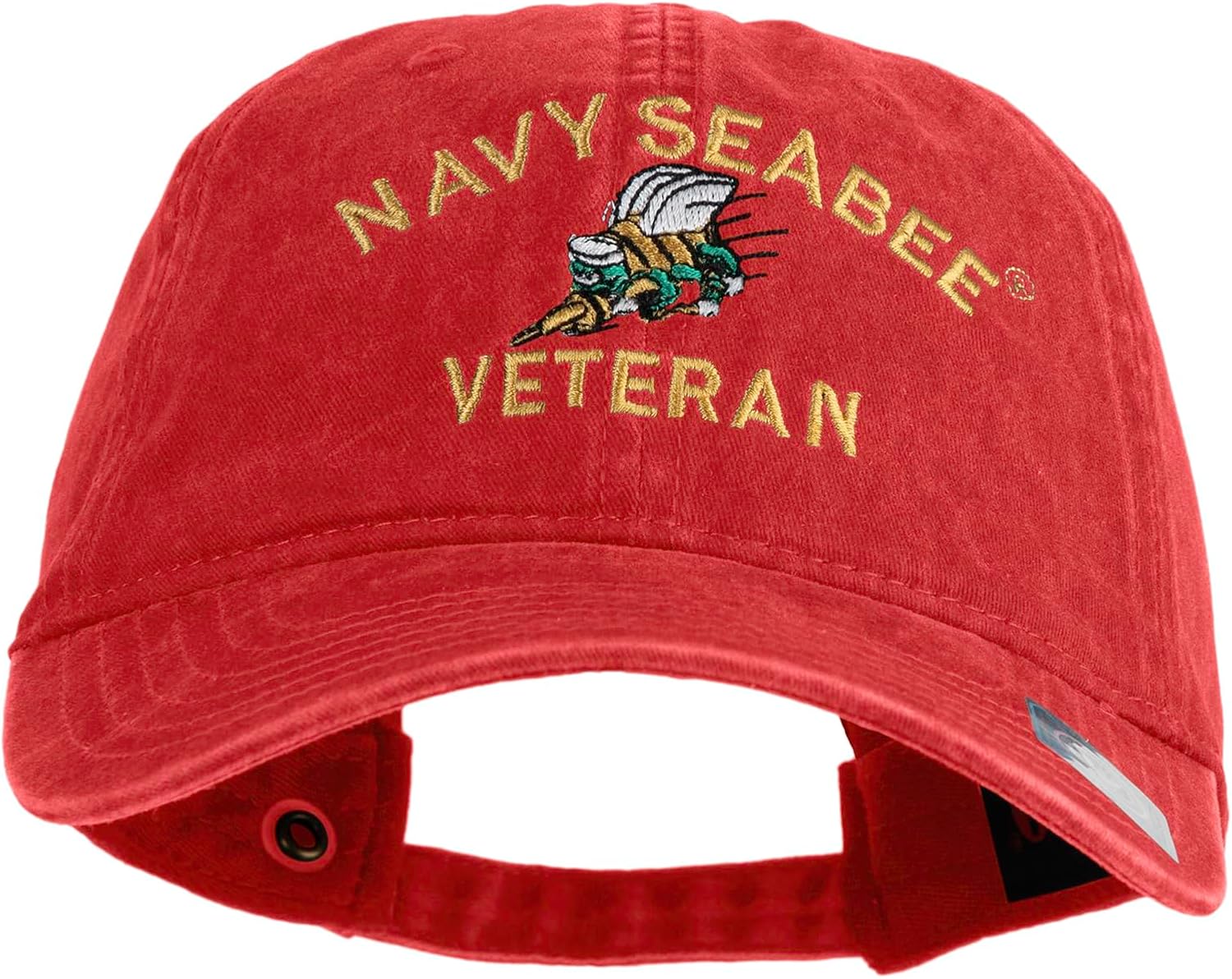 e4Hats.com US Navy Seabee Veteran Military Embroidered Washed Solid Pigment Dyed Cotton Twill Brass Buckle Cap