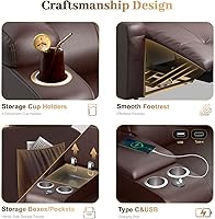 Vista 5 de Sofá Reclinable, Juego de Sofá Reclinable con Masaje de 3 Plazas de Gran Capacidad, Sofá de Dos Plazas para RV con Consola, USB, Puerto Tipo C