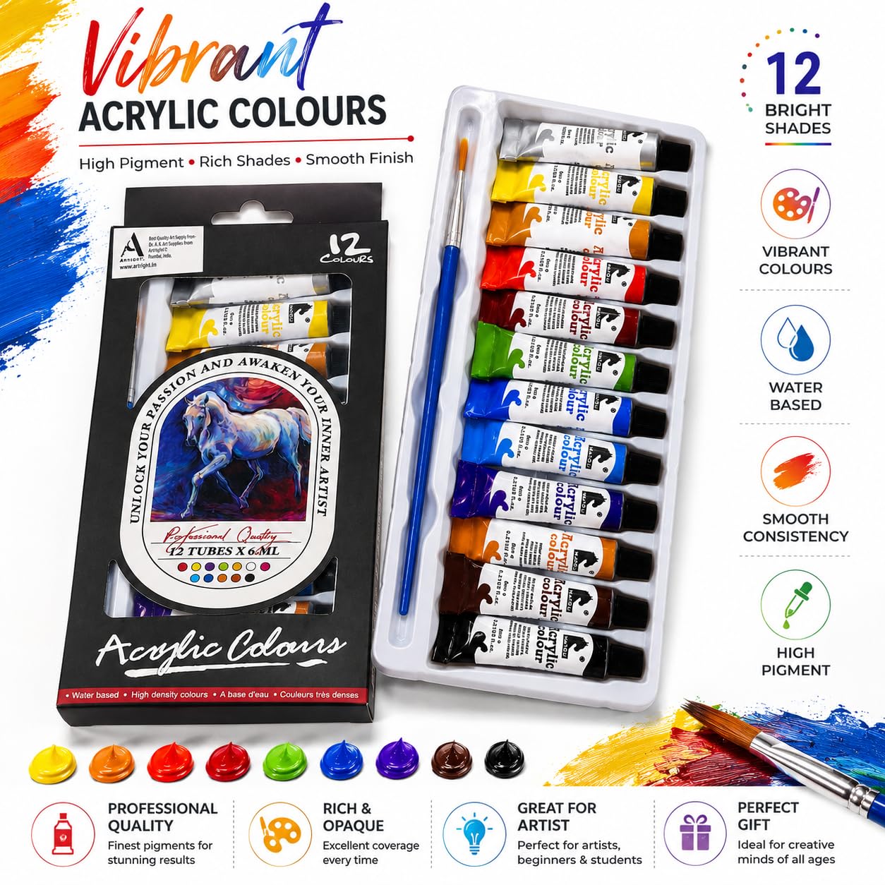 ArtRight 39 Pcs Painting Kit for Beginners & Kids with 4 Paint Brushes - Mini Wooden Easel with Canvas - 20 A5 Watercolor Papers - Mini Painting Palette - Artists Color Set of 12 3